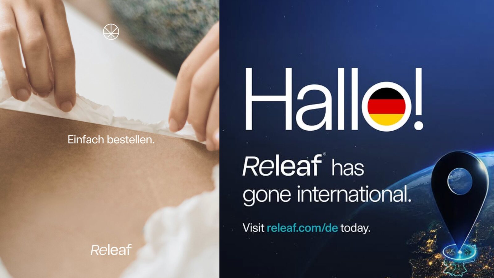 Releaf campaign creative announcing the German market launch